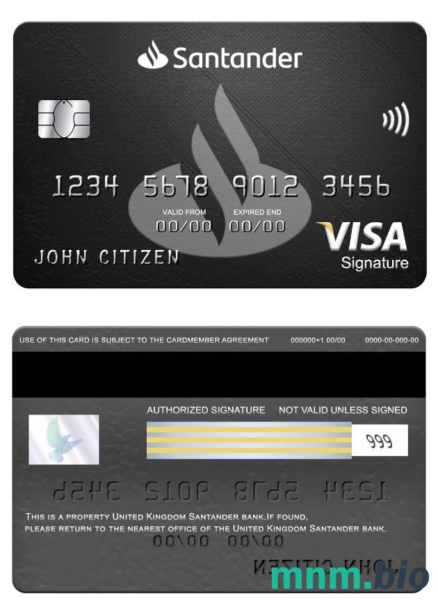 United Kingdom Santander bank visa podpis karta przykład w formacie PSD